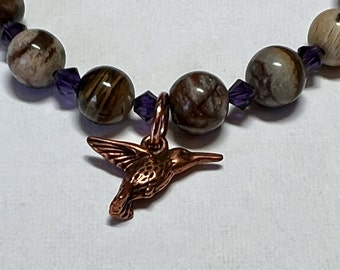 Jupiter jasper, Swarovski crystals & hummingbird charm bracelet: charity donation