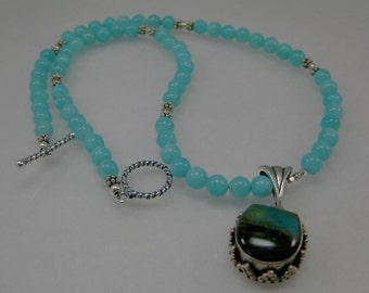 AAA Peruvian amazonite, Peruvian opal and sterling silver necklace. CHARITY DONATION