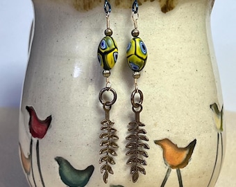Venetian glass, Vintaj brass, sterling silver & niobium earrings: CHARITY DONATION