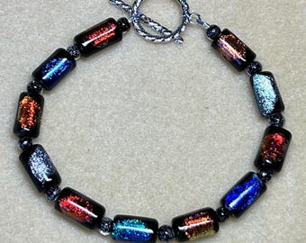 Colorful dichroic glass & sterling silver bracelet #2: CHARITY DONATION