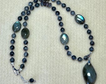 Labradorite, larvikite & sterling silver pendant necklace: CHARITY DONATION