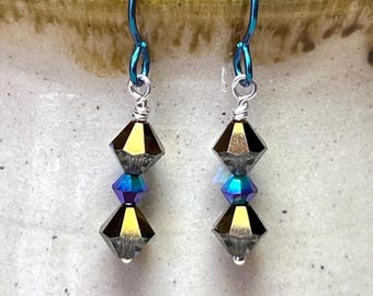 Crystal, sterling silver & niobium earrings: CHARITY DONATION