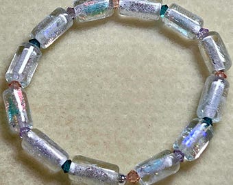 Dichroic glass & crystal stretch bracelet: CHARITY DONATION