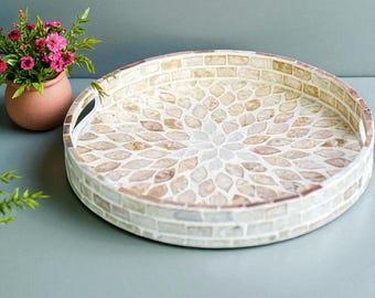 Mother of Pearl Inlay Tray | Handmade Wooden Serving Tray