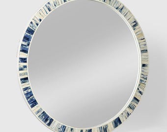 Blue Bone Inlay Mirror | Handmade Round Wall Mirror | Bedroom & Living Room Décor