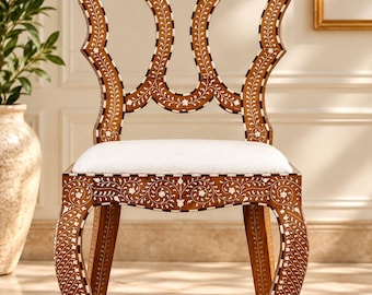 Bone Inlay Teak Wood Chair