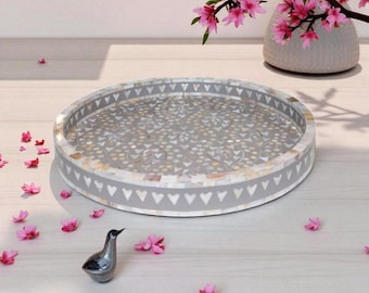 Mother of Pearl Inlay Tray | Handmade Wood Serving Decor