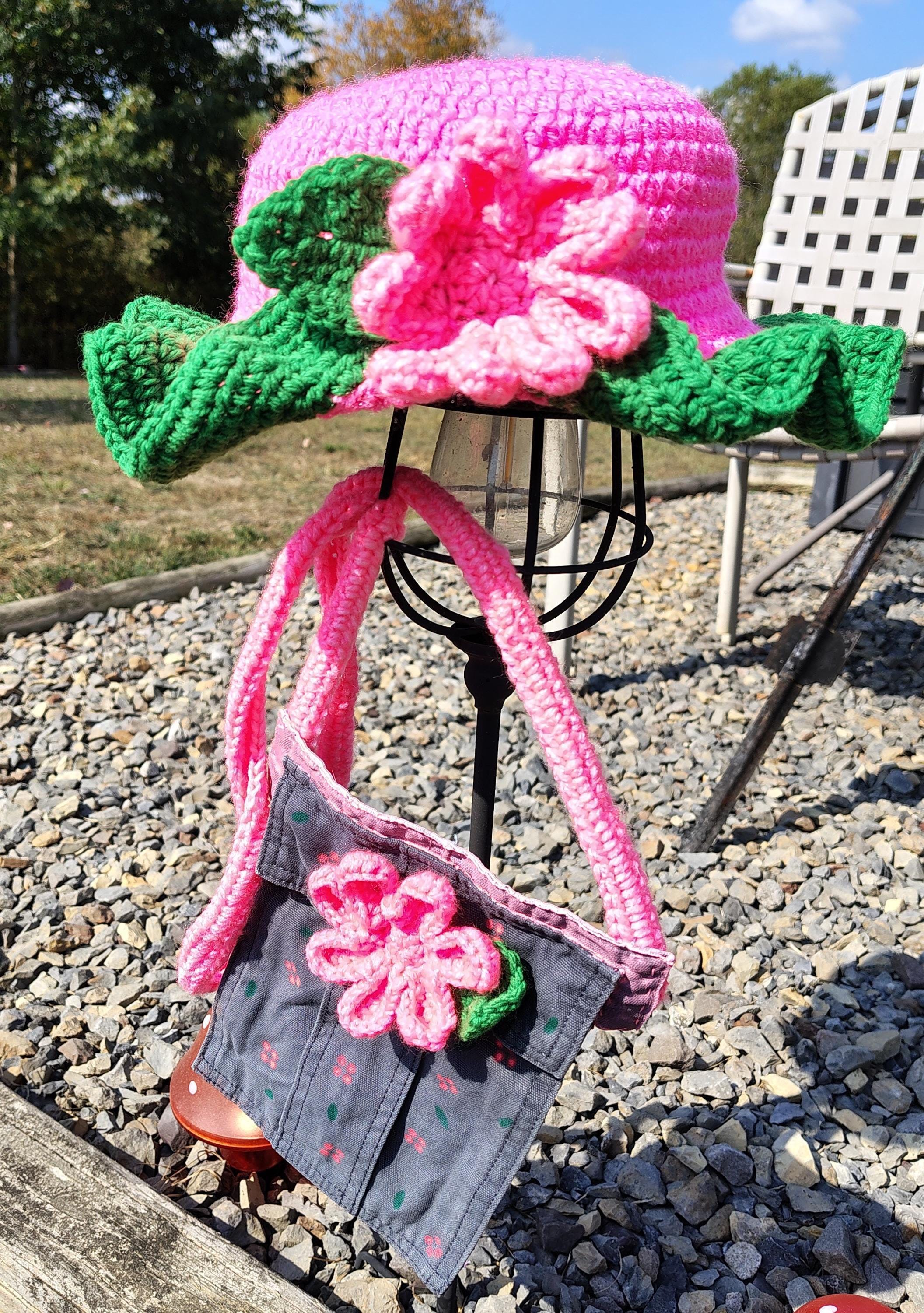 Pink Flower Bucket Hat with Matching Crossbody Bag - Thumbnail 4