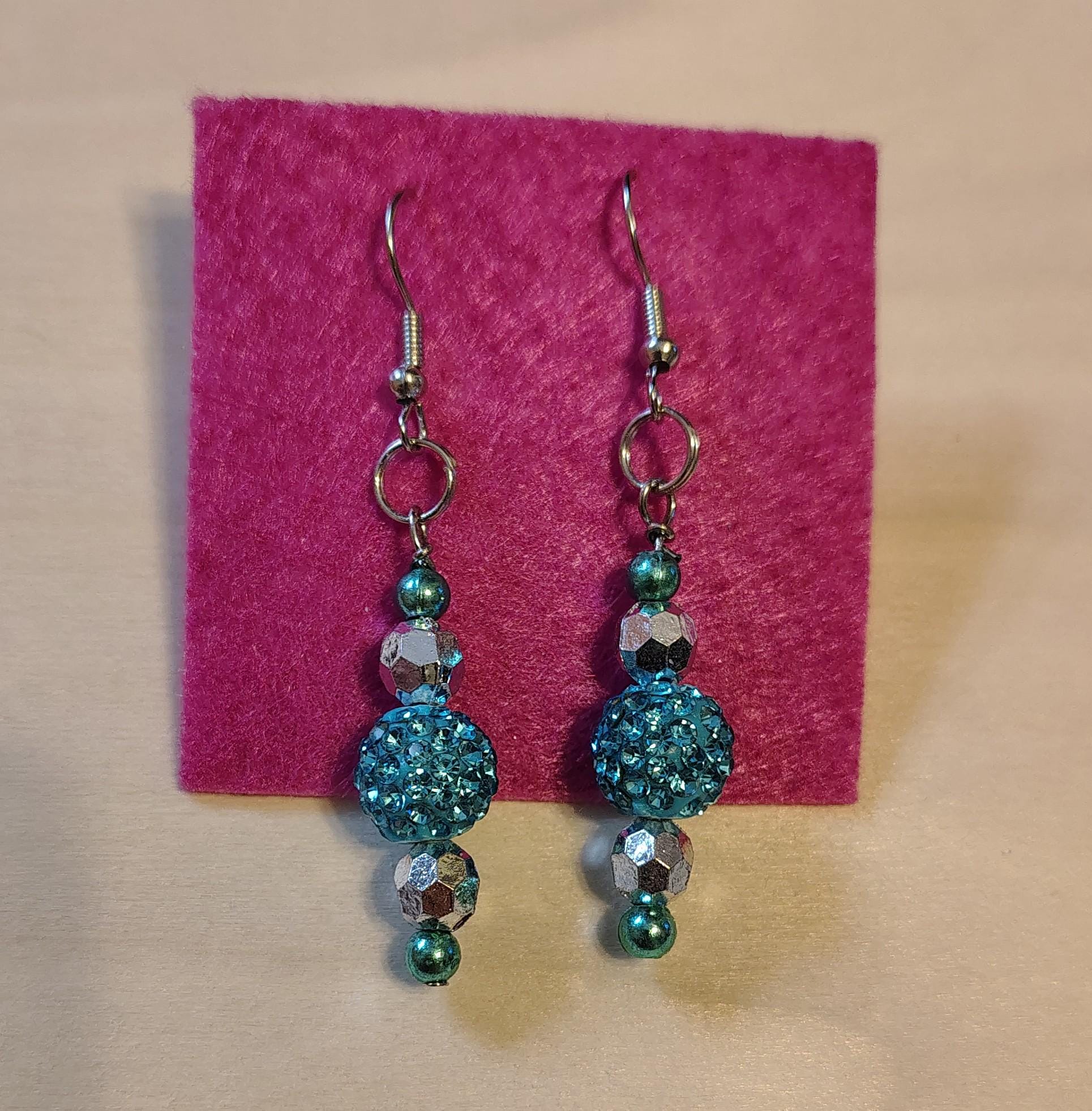 Beaded Dangle Earrings, Blue and Silver, Skull Earrings - Thumbnail 3