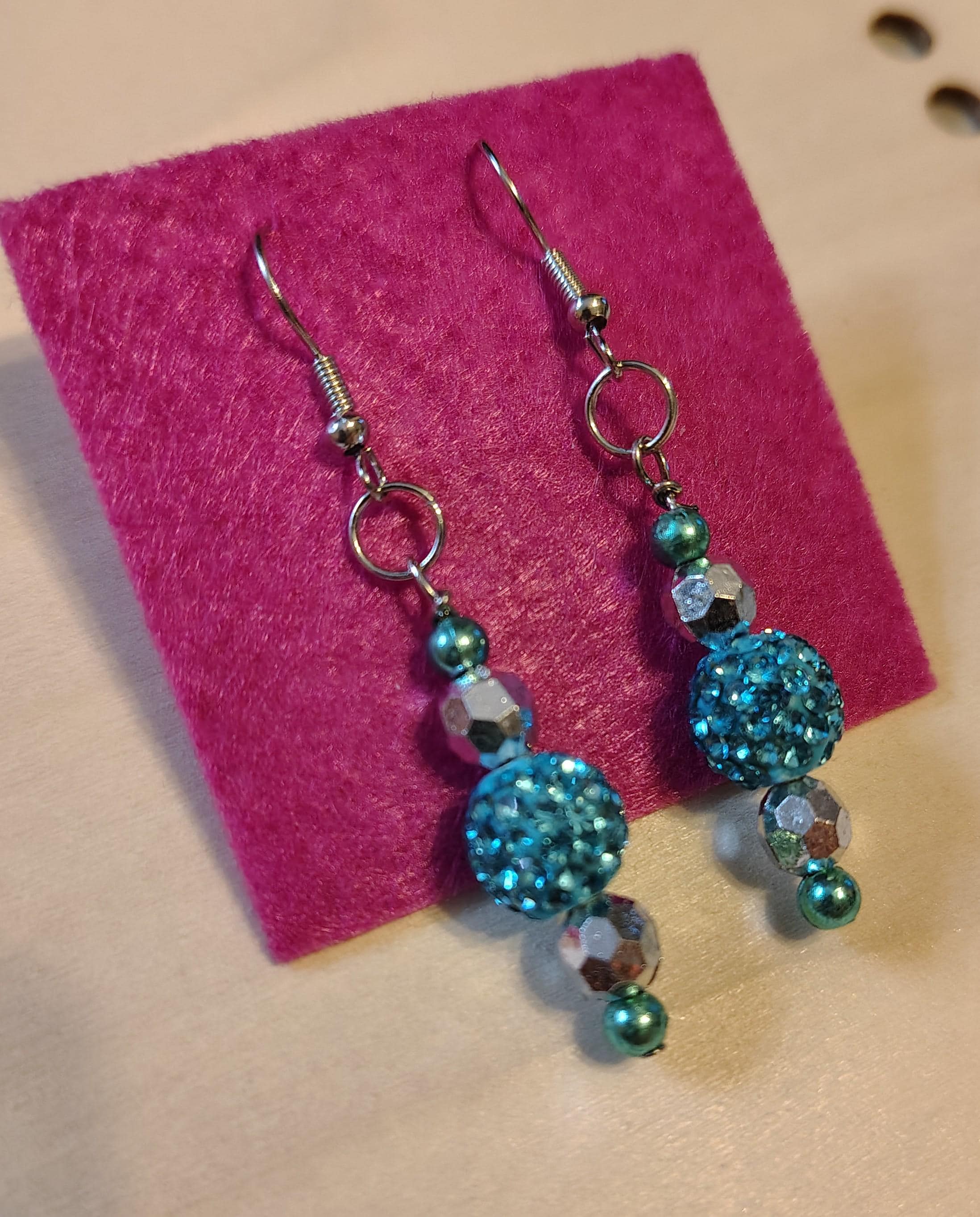 Beaded Dangle Earrings, Blue and Silver, Skull Earrings - Thumbnail 2