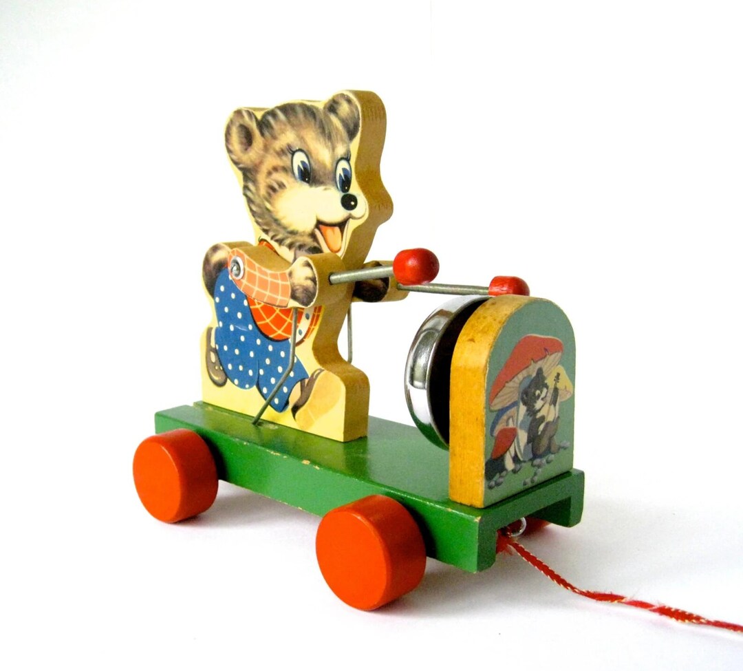 Vintage Pull Along Bear Old Pull Along Wooden Toy Etsy