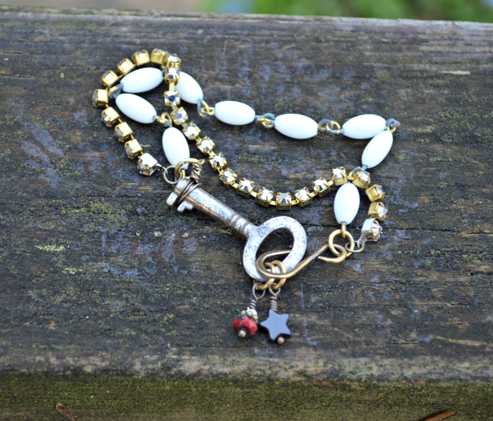 Skeleton Key Bracelet With Vintage Rhinestone and Antique Etsy