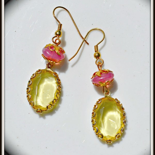 Pink and Yellow Earrings something borrowed handmade vintage jewelry gift