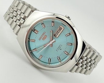 Vintage Seiko 5 automatisch horloge blauwe wijzerplaat herenpolshorloge