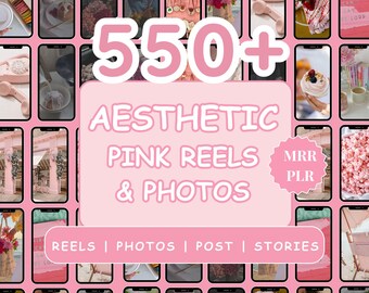 550+ Pink Aesthetic Faceless Videos Photo Bundle, Digital Marketing Videos with Master Resell Right, MRR,  PLR, Stories & posts Bundle