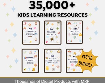 Paquete de más de 35 000 actividades de aprendizaje para niños, hojas de trabajo para el hogar y el aula, PLR, MRR, planificadores, actividades, descarga digital