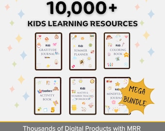 Paquete educativo para niños con más de 10 000 PLR, libro imprimible en PDF, páginas para colorear divertidas, hojas de trabajo, planificadores, actividades y descarga digital.