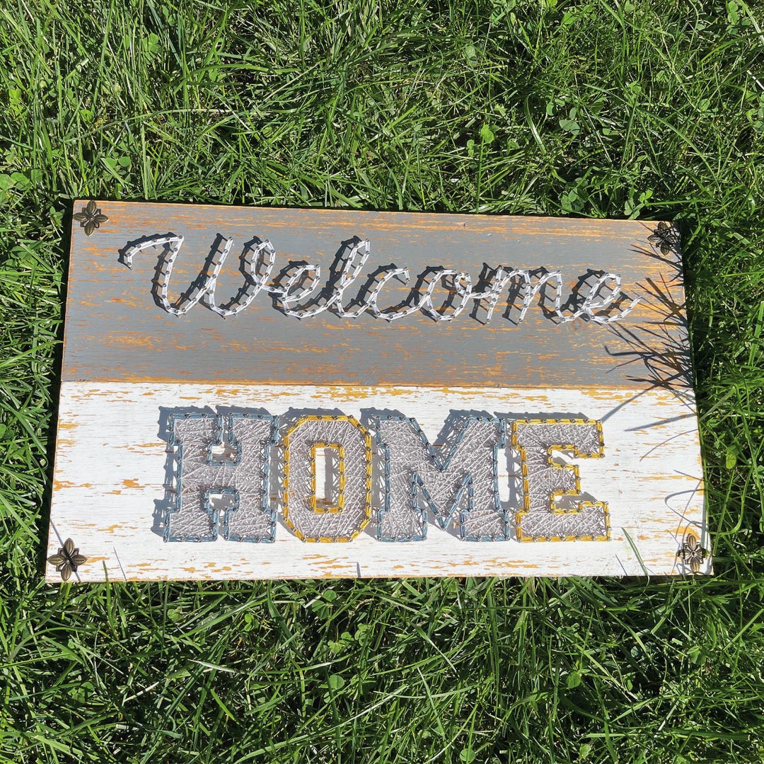 Rustic Wooden “welcome Home” String Art Board | Handmade Entryway Sign ...
