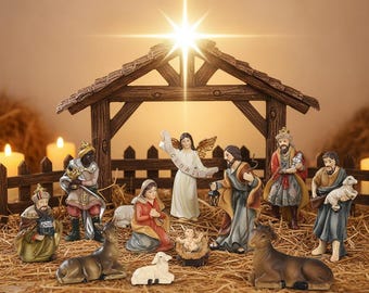 11-Piece Nativity Figurine Set, Holy Family Christmas Display, Christian Tabletop Scene, Religious Holiday Decoration, Faith Gift for Home
