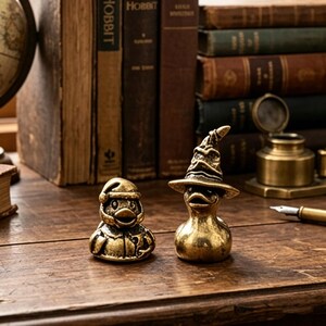 Solid Brass Wizard Duck Figurine | Magical Bird Statue with Witch Hat | Fantasy Altar Decor | Wizardry School Collectible | Gift for Him