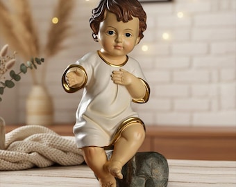 Handgeschilderd beeldje van kindje Jezus – hars kindje Jezus voor kerststallen, katholiek religieus standbeeld, christelijk kerstdecor