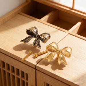 Brass Bow Drawer Pull - Graduation Gift for Her - Dorm Decor - Nordic Style Desk Handle - College Apartment Gift - Antique Gold Ribbon Hook