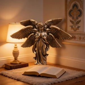 Estatua de ángel serafín de seis alas de latón de 4,3 cm (1,7 pulgadas) / Figura religiosa de metal / Decoración cristiana / Regalo de decoración católica para el hogar / Objeto de colección religioso