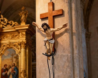Jesus Cros, Wall Decoration, Jumping Jesus, Resin Figure, Bungee Jesus Crucifix, Bungee Jumping, Religious Decoration, Christian Art, Wall Decoration, Crucifix Decorations
