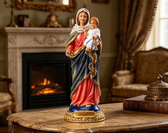 Catholic Baptism Gift | 8.5 Inch Virgin Mary and Child Statue | First Communion Keepsake | Spiritual Godchild Gift | Religious Nursery Decor