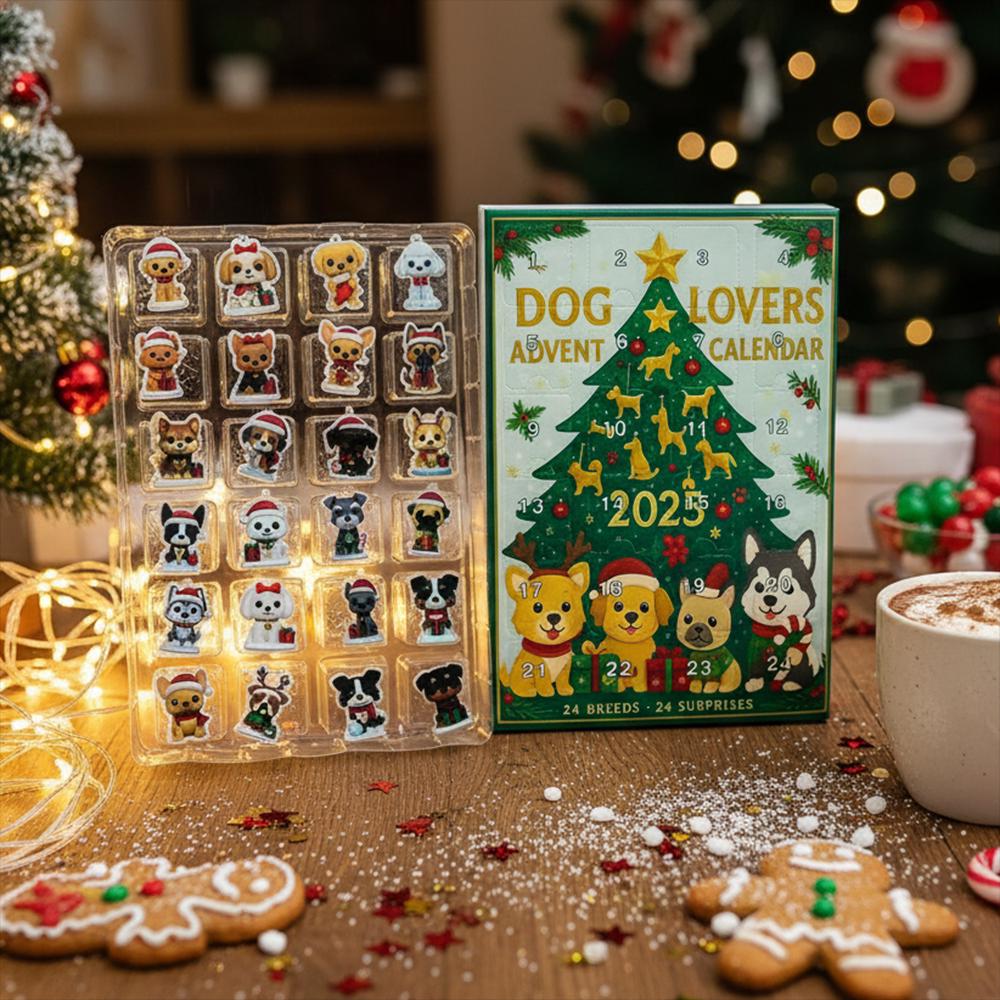 Calendrier De L'Avent Carlin Noël 2025 - 24 Décorations En Acrylique 2D - Compte à Rebours Ludique Pour Amoureux Des Chiens