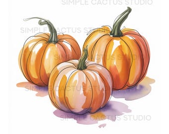 Aquarell Kürbis Clipart Bundle | 8 Herbst Illustrationen Digital Download | Kommerzielle Nutzung | Herbst Dekor