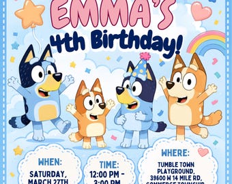 Bluey birthday invitation Bing birthday invitation editable bluey and bingo birthday invitation bluey birthday party invite, Canva Editable