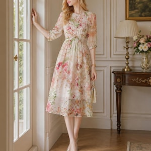 cute korean dress Womens Coquette Aesthetic Floral Light Pink Mini The Kawaii Factory Lightweight and comfortable material Korean formal dress for summer