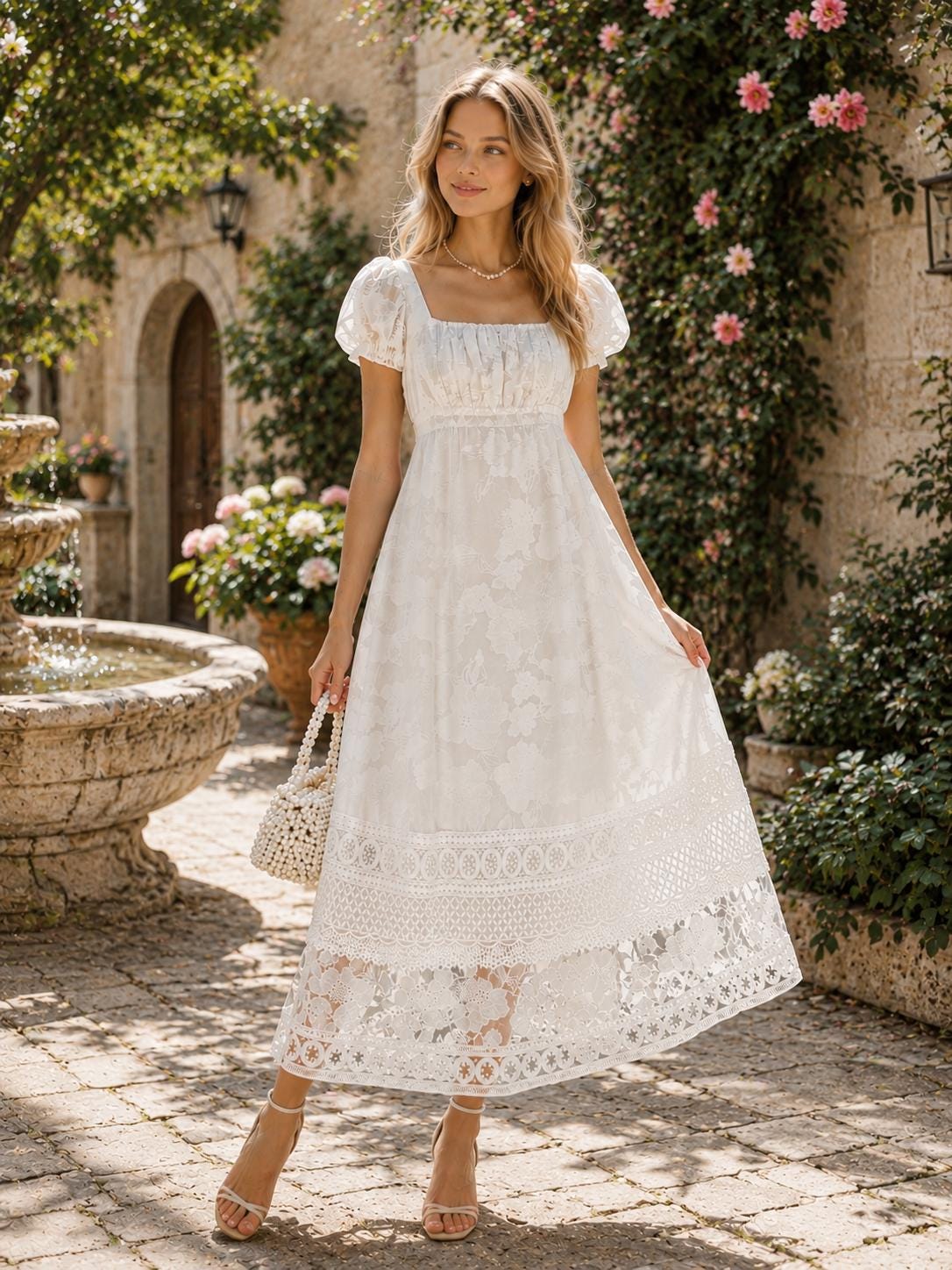 Puff Sleeve Empire Waist White Dress - Etsy