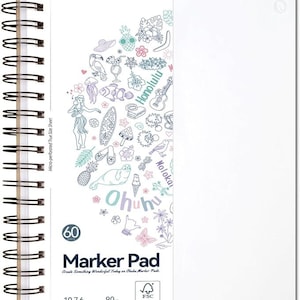 May include: A white Ohuhu marker pad with a spiral binding. The cover features a colorful illustration with the words "Honolulu" and "Molokai". The pad contains 60 sheets and measures 10.7 x 7.6 inches.