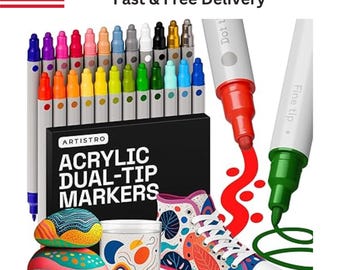 24 Acrylic Paint Markers | Dual-Tip Pens for Rock, Wood, Glass Crafts
