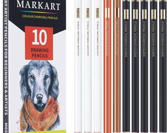 10 Charcoal Pencil Set Black White Drawing Sketching Shading Blending Tools for Artists