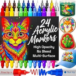 Artistro 24 Acrylic Paint Markers, Dual-Tip Paint Pens for Rock, Wood, Fabric, Glass Crafts image 1