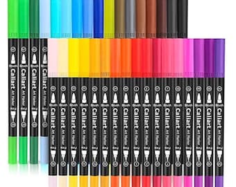 Caliart Dual Tip Brush Pens, 34 Colors for Drawing & Coloring