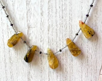 Yellow Agate Slab Stick Beaded Statement Necklace