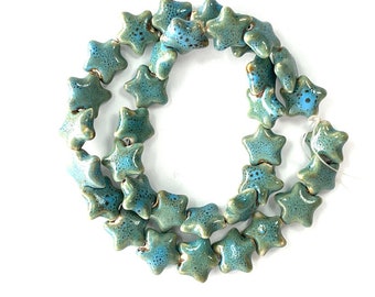 Star Porcelain Beads, Boho Jewelry Making, 14mm Ceramic Charms