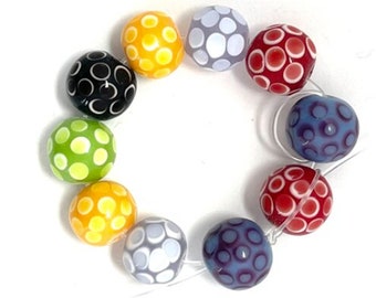 10 Polka Dot 12mm Round Lampwork Beads, Multicolor Glass Beads