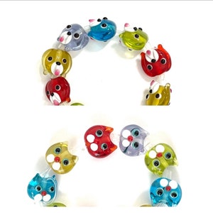 10 Dog or Cat Lampwork Clear Glass Beads, Cat Face Beads, Dog Face Beads, Animal Beads, multiple colors