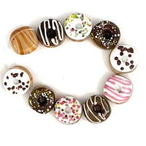 Donut Lampwork Glass Beads, Food Dessert Beads, qty 10 beads