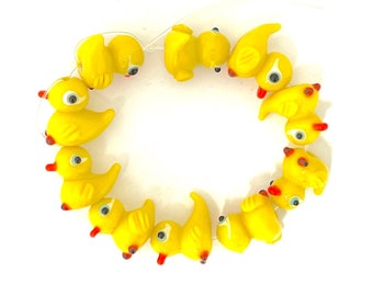 10 Yellow Duck Lampwork Glass Beads, 20mm Animal Bird Beads