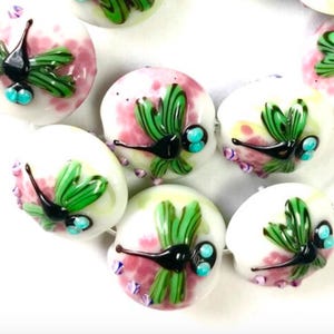 Lampwork Glass Dragonfly Beads, 20mm Lentil Insect Beads, qty 10