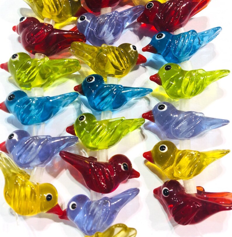 10 Lampwork Glass Little Bird Beads Animal Glass Beads Bird Etsy