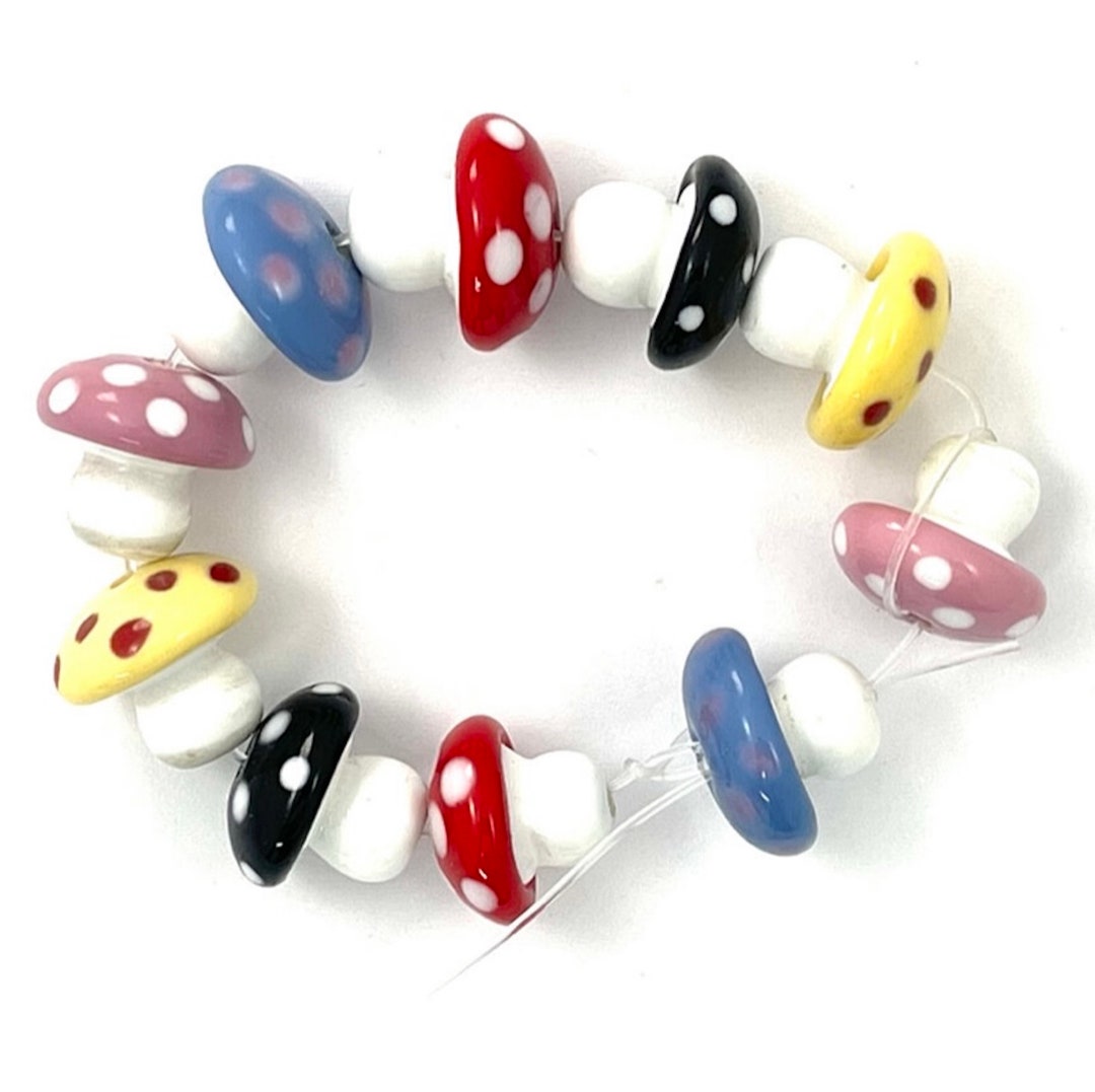 10 Mushroom Lampwork Glass Beads Toadstool Beads Food Beads Etsy