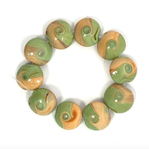 Green and Yellow Lampwork Glass 20mm Lentil Beads, qty 10