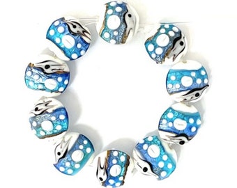 10 Dolphin Beads, Lampwork Glass Ocean Beads, Lentil Sealife Beads, 15mm or 20mm size